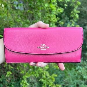 COACH VINTAGE Crossgrain Leather Slim Envelope Wallet Pink with Gold Hardware